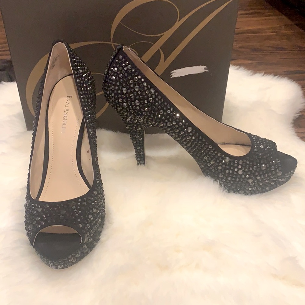 Enzo Angiolini Rhinstone Platform Peeptoe Heels